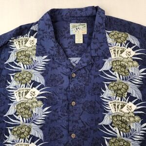 Big Dogs Shirt Mens 2X Blue Rayon Play To Win Gambling Poker Floral Camp Button